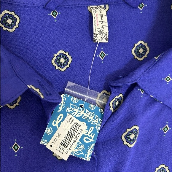 Free People Intimately Women's Sleep Shirt Boxy Blue Button Up Blouse S $78 NWT - Picture 8 of 11